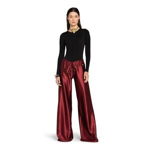 Roberto Cavalli Pants Womens 44 Burgundy Wide Leg Drawstring Satin Trousers